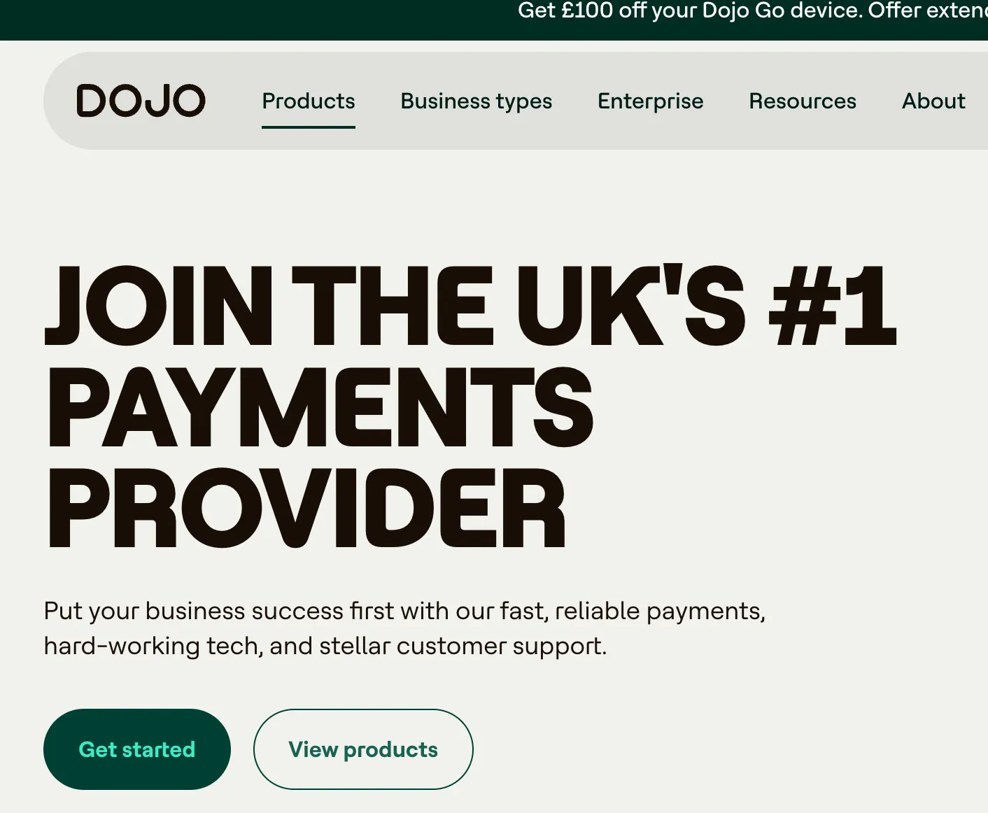 The old dojo.tech navigation, a row of plain text links above the homepage hero