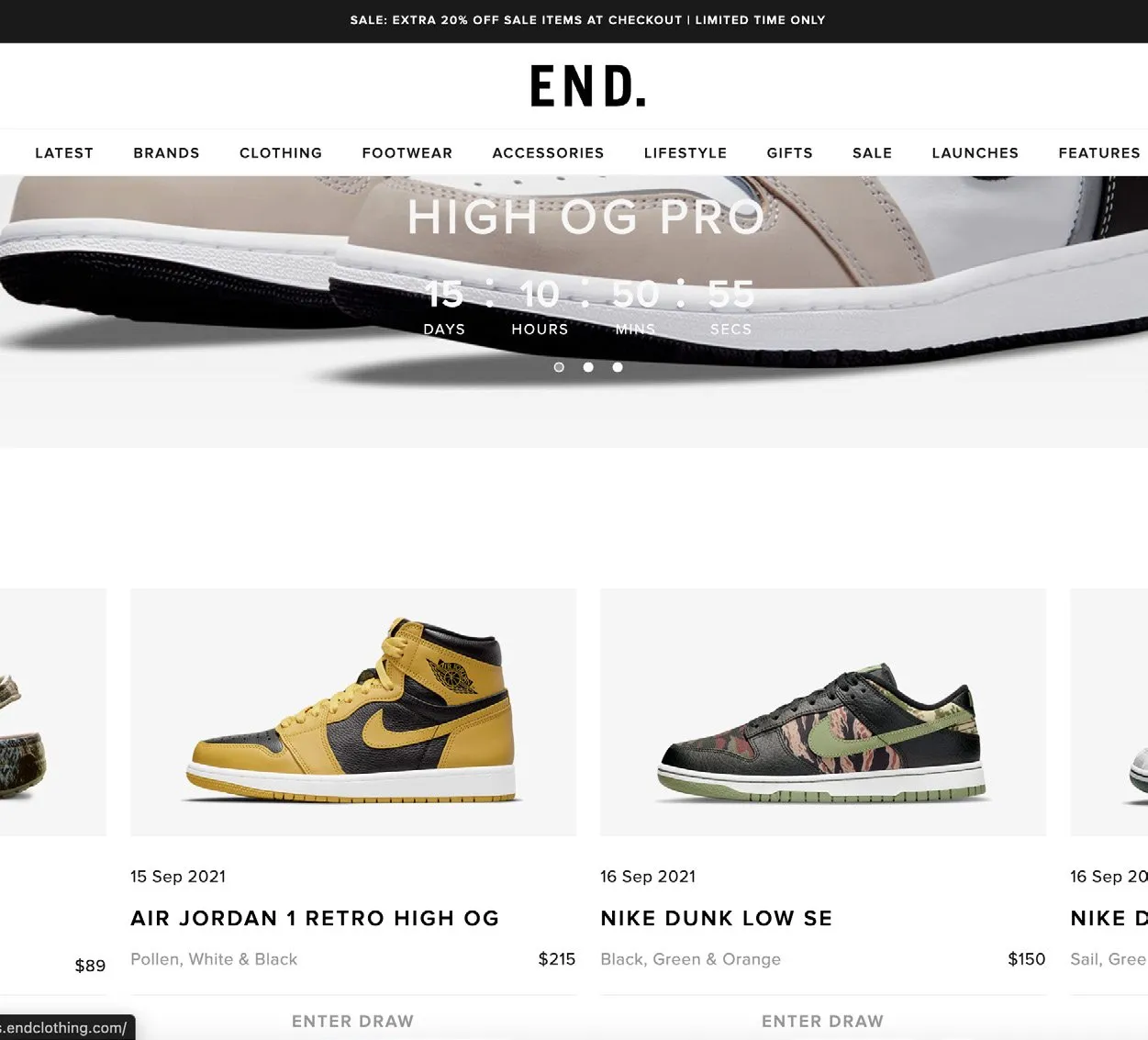 Original END. Launches homepage with small dates under each product