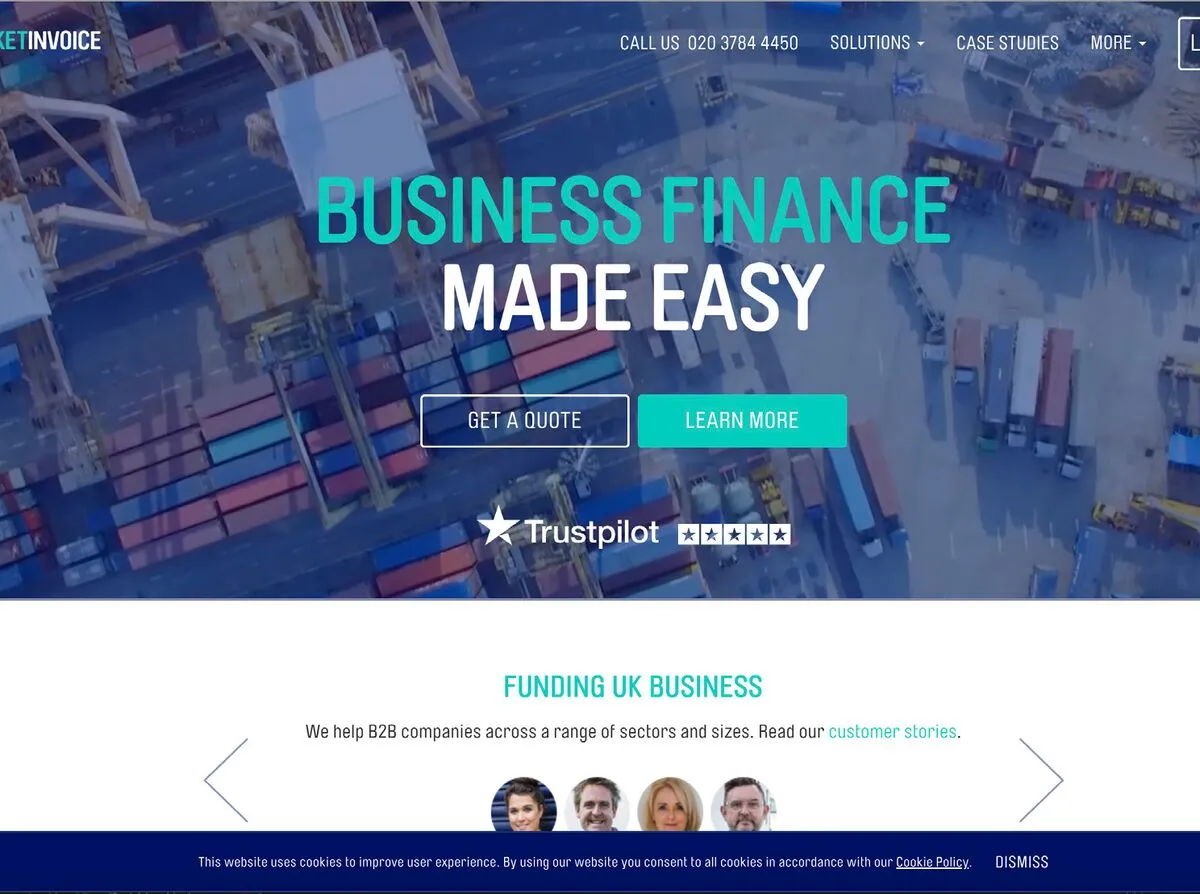 MarketInvoice homepage after the redesign and move to React and Next.js