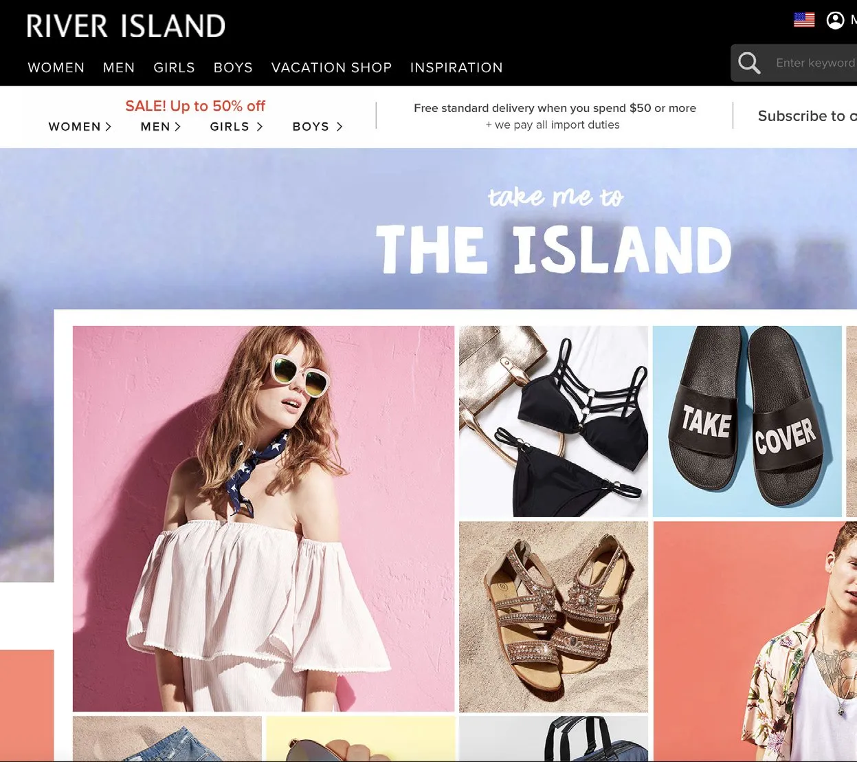 River Island homepage before the framework, with a busy navigation bar