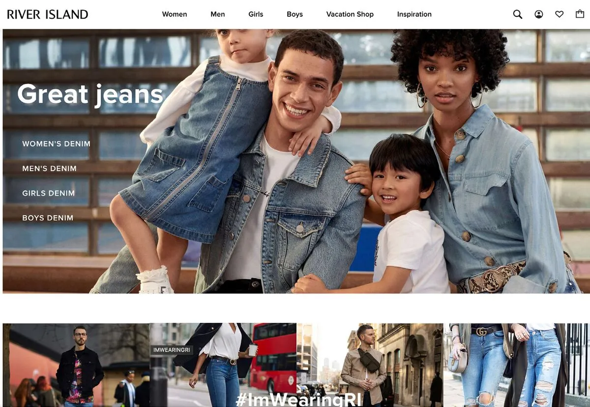 River Island homepage after the styling framework and redesign