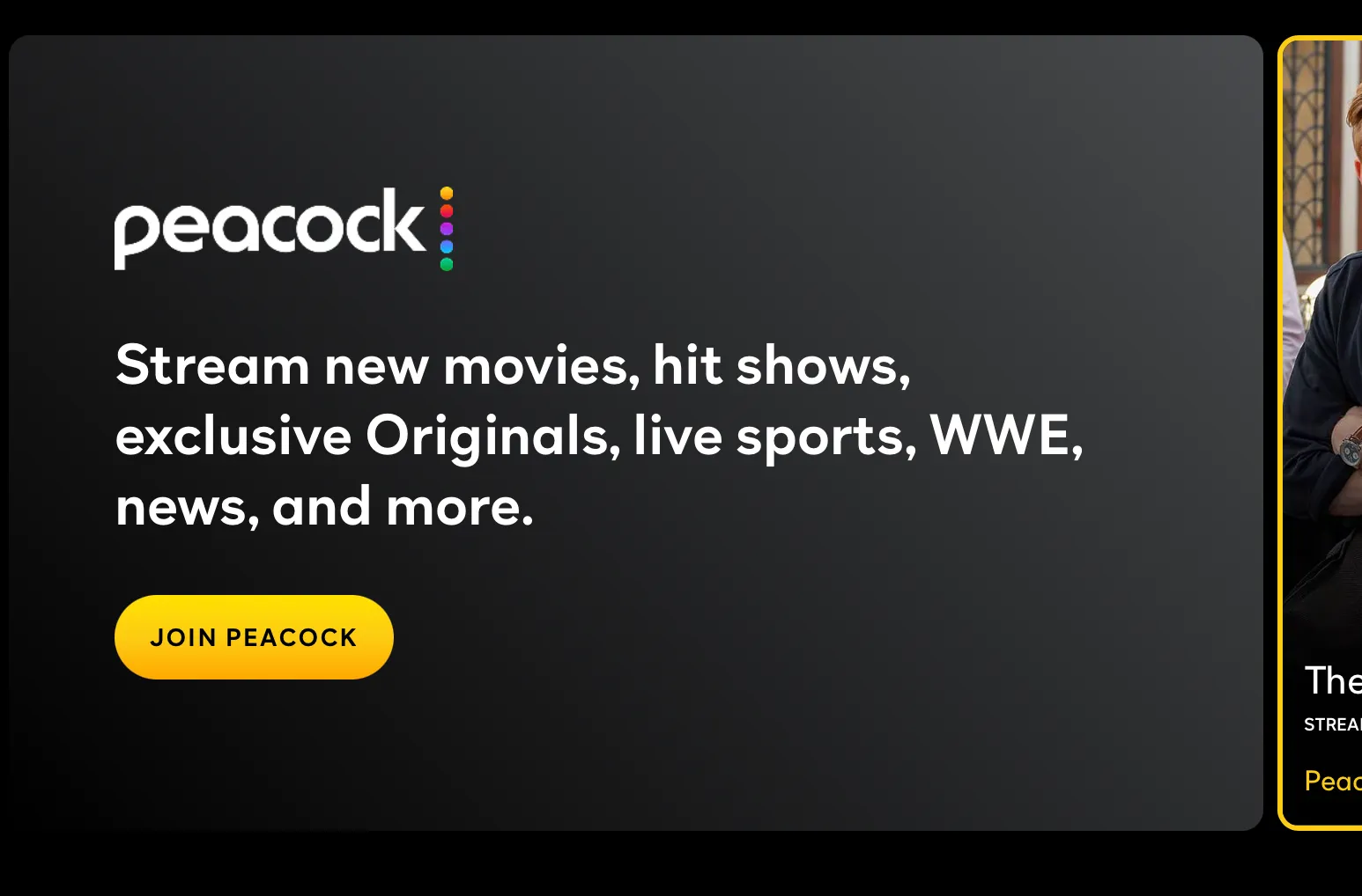 Peacock's sign-up banner with the redesigned pill-shaped Join Peacock button